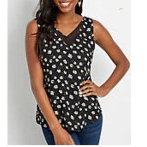 Black daisy sheer v-neck tank top - New
